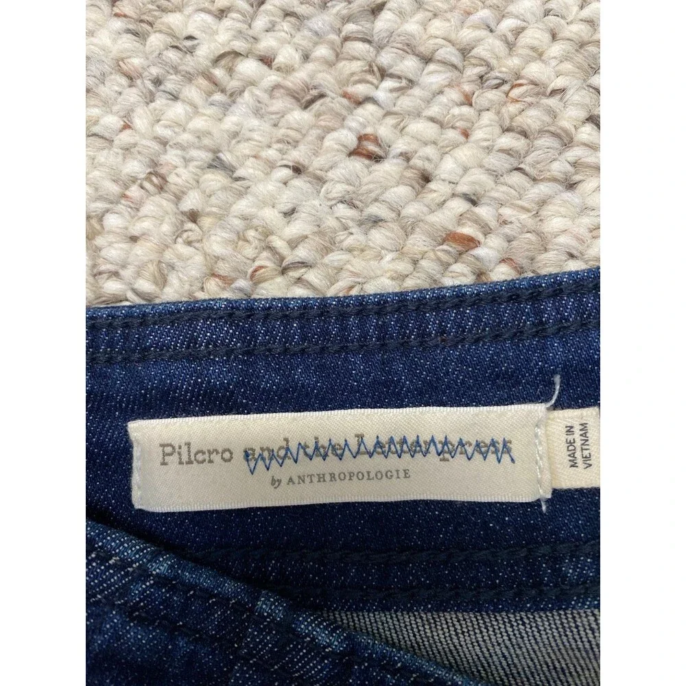 ANTHROPOLOGIE Pilcro Pleated High Rise Dark Wash Blue Denim Skinny Preppy 28